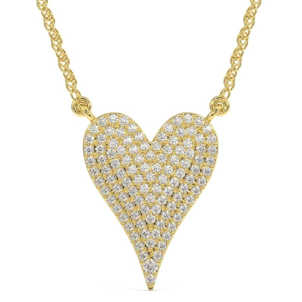 1Ct Heart shape Natural Diamond Pave Pendant in White Gold Necklace