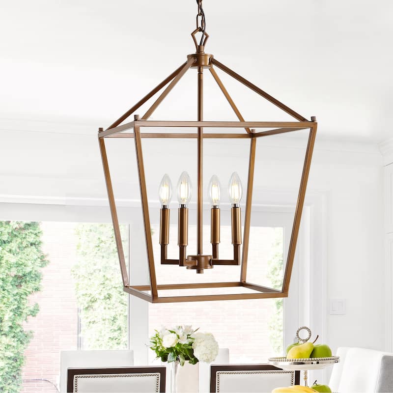 Marion Lantern Metal LED Pendant, by JONATHAN Y - 16" - Antique Gold