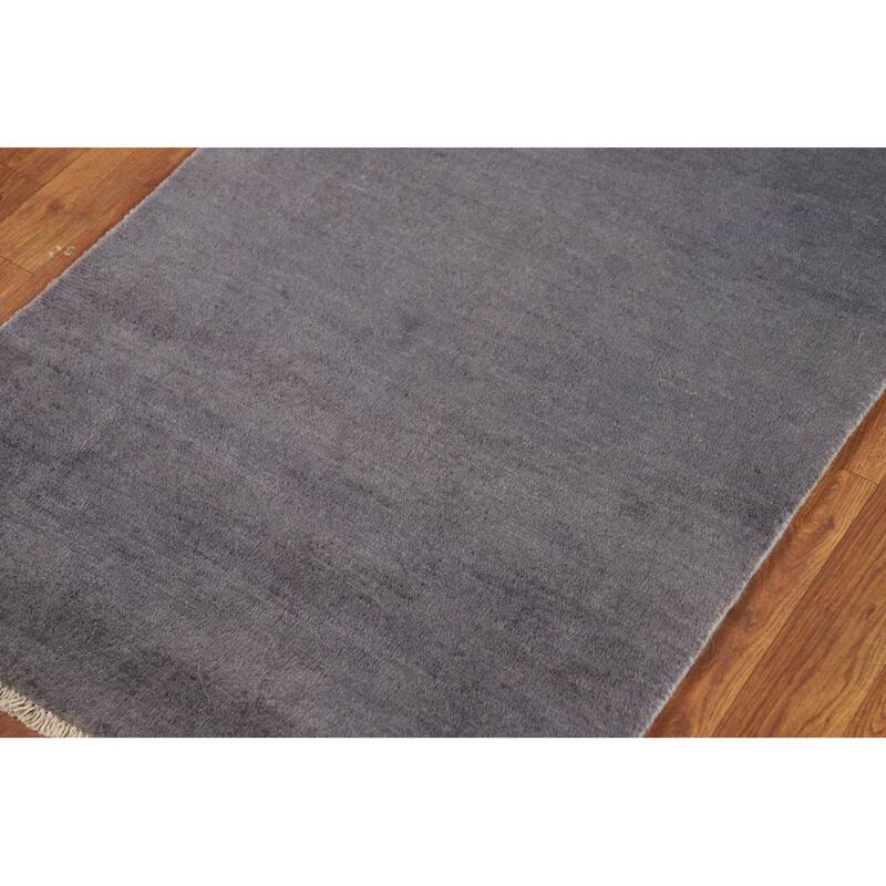 Gray Blue Gabbeh Modern Runner Rug Handmade Wool Carpet - 2'7" x 9'8"