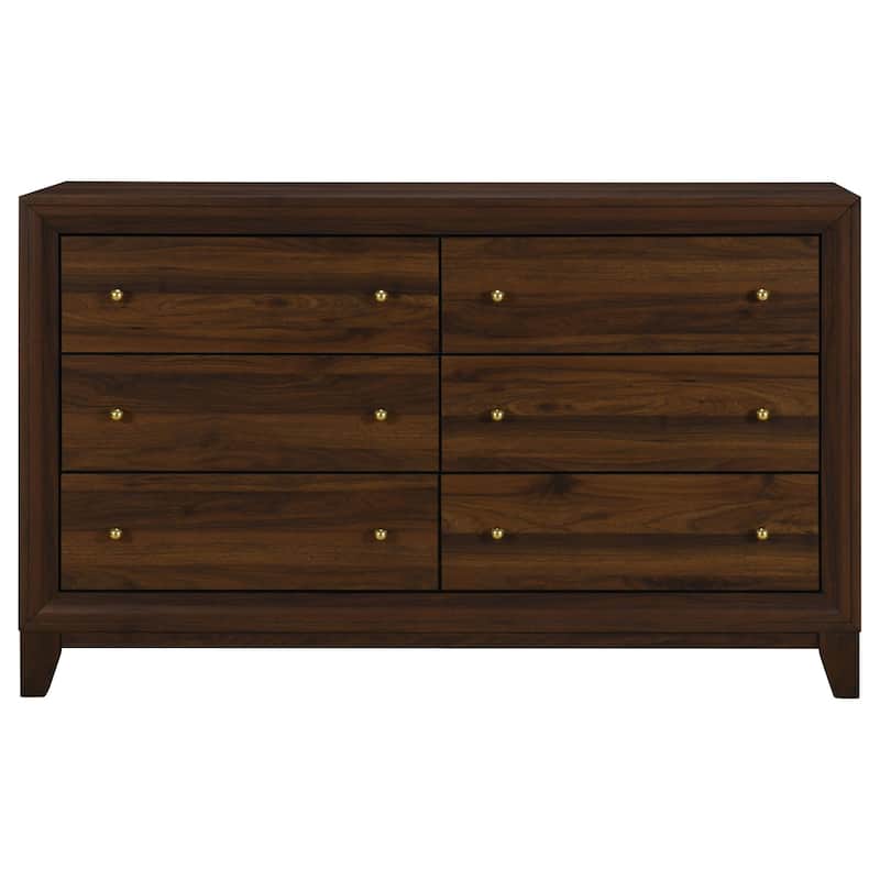 6-Drawer Walnut Dresser Cabinet with Smooth Glide Drawers, Sleek Modern Style, and Spacious Bedroom Storage