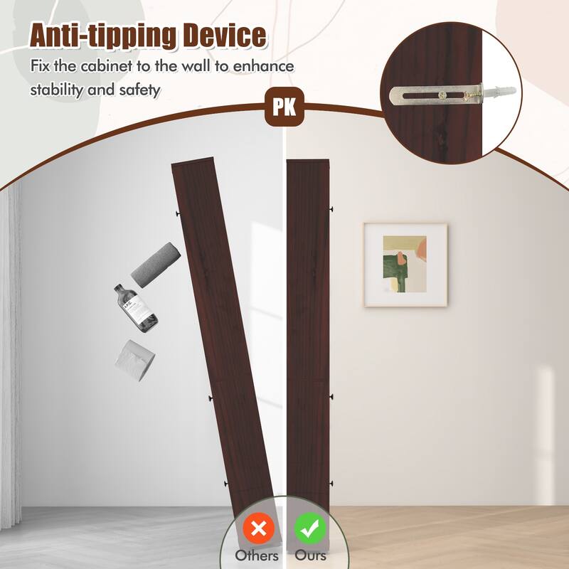 Narrow Freestanding Storage Cabinet for Bathroom Kitchen or Living Room Organization - 8" x 8" x 71"