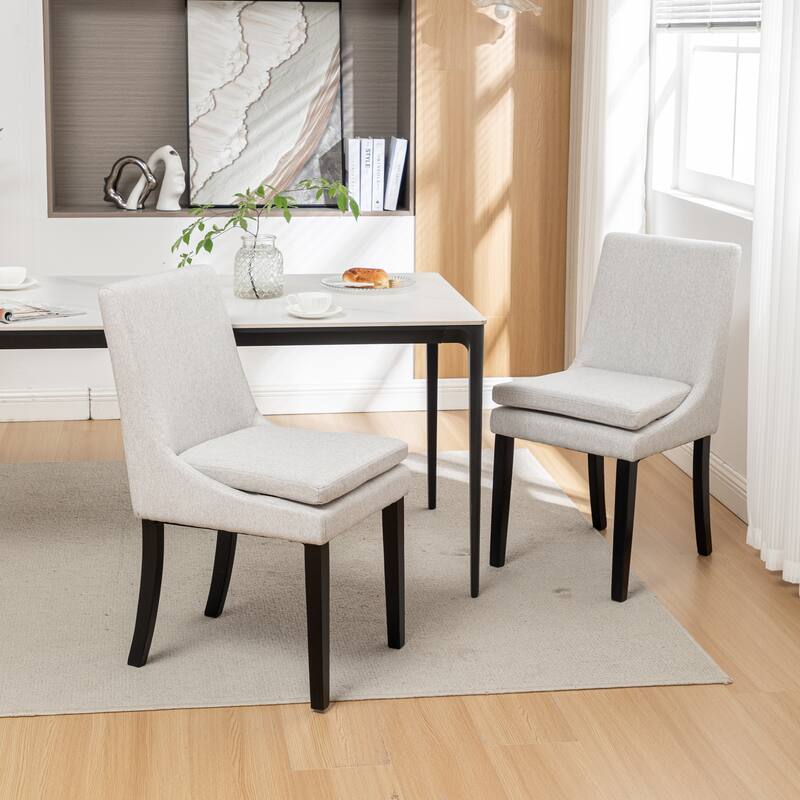 Dining Chairs Set of 2, Upholstered Kitchen & Dining Room Chairs with Solid Wood Legs,Tufted Linen Fabric Chairs