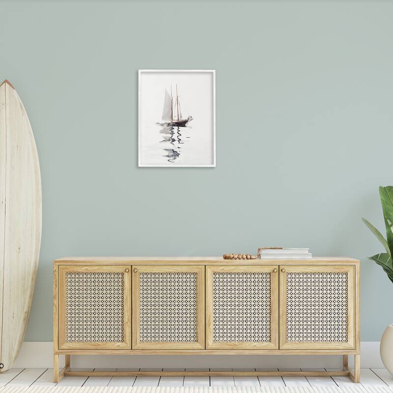 Stupell Tranquil Sailboat Vessel Floating Lone Ocean Reflection Framed Wall Art, Design by Lettered and Lined - Off-White