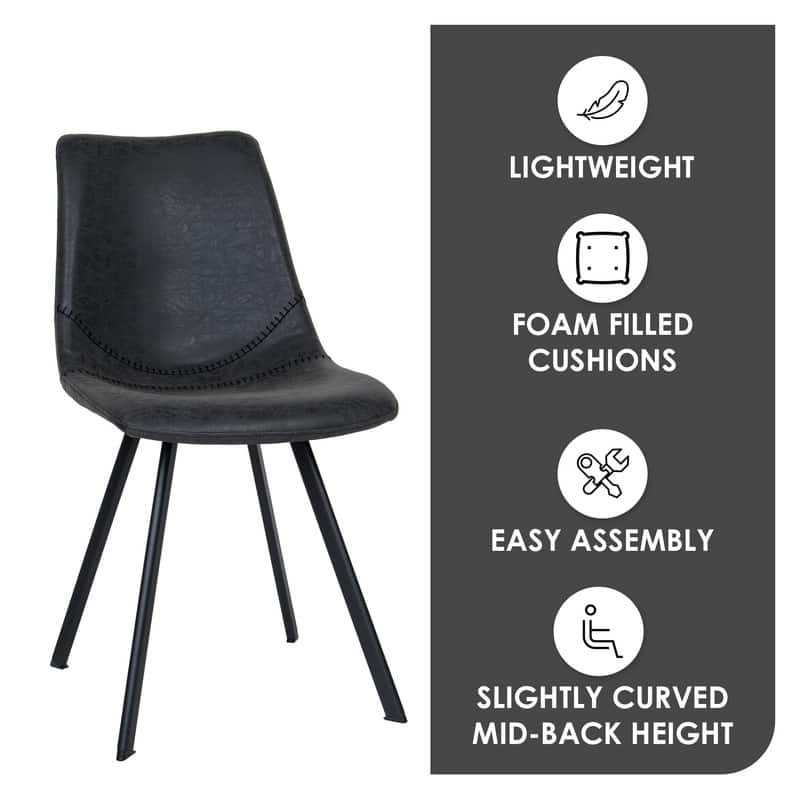 Markley Dining Chair with Leather Seat in Black Steel Legs, Scratch-Resistant, Ergonomic & Comfortable Modern Kitchen Chair