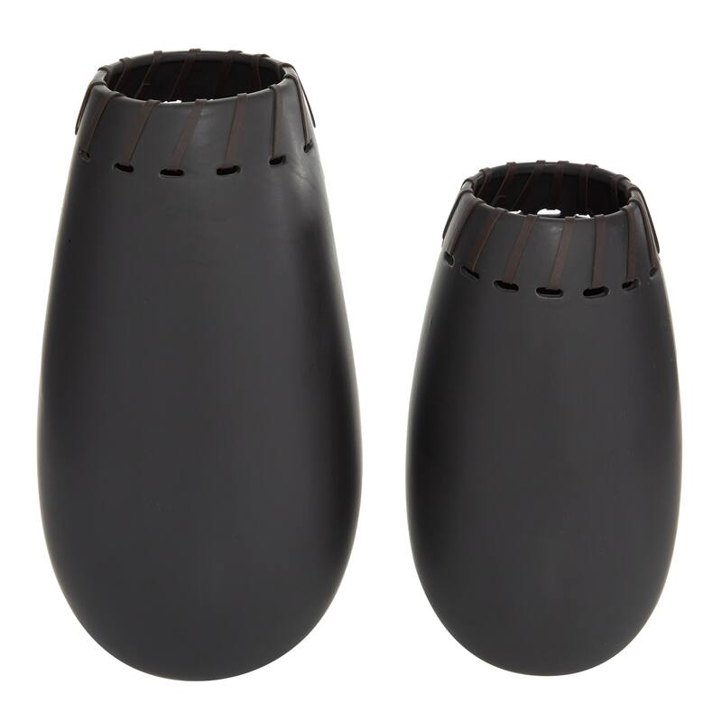 Black Ceramic Decorative Vase with Cut Out Patterns (Set of 2) - 9 x 9 x 16