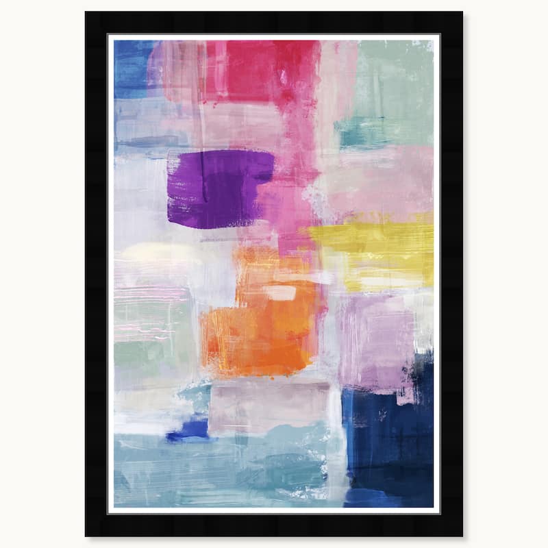Wynwood Studio Colored Flow Framed Retro Colorful Abstract Prints - 15 x 21 - Black