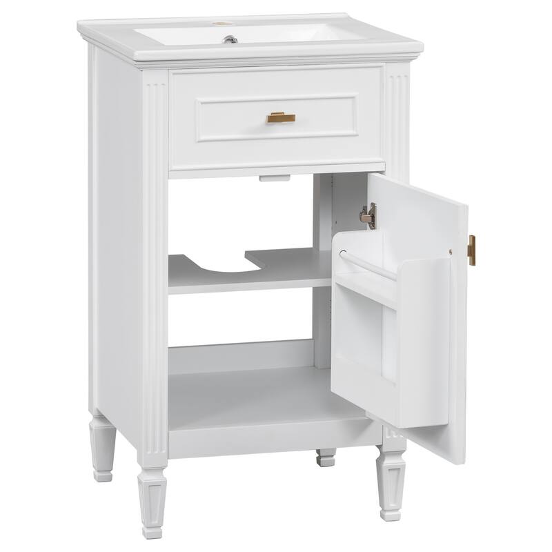 20-Inch Bathroom Vanity With Sink, Solid Wood Legs, Adjustable Shelf, Tilt-Out Drawer, Modern Freestanding Cabinet