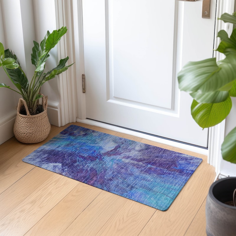 Machine Washable Indoor/ Outdoor Chantille Contemporary Splash Rug - Blue - 1'8" x 2'6"