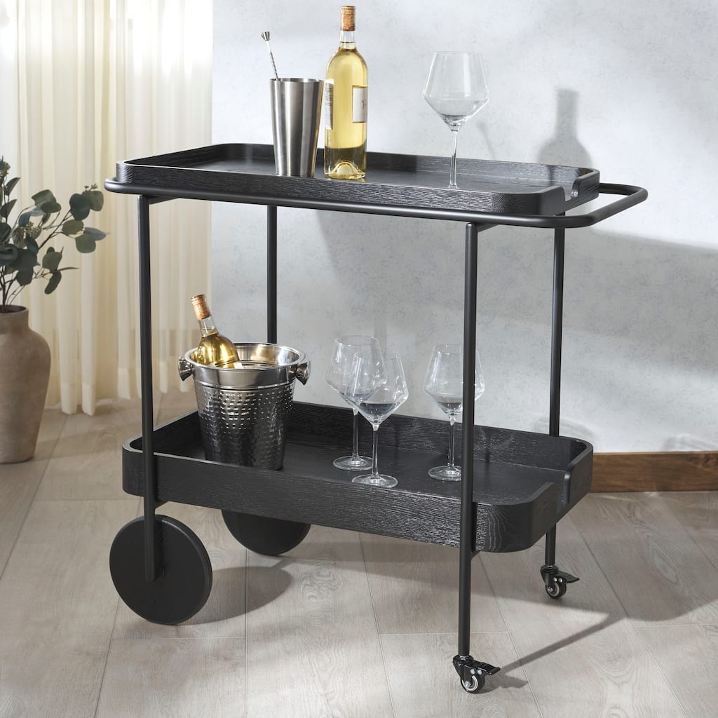 SAFAVIEH Couture Malek Wood And Metal 2 Shelf Bar Cart - 35"W x 19"D x 32"H