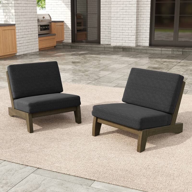 Acacia Wood 2 Seat Outdoor Club Chairs with Cushion