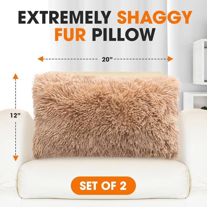 Cheer Collection 12"x20" Shaggy Long-hair Throw Pillows (Set of 2)
