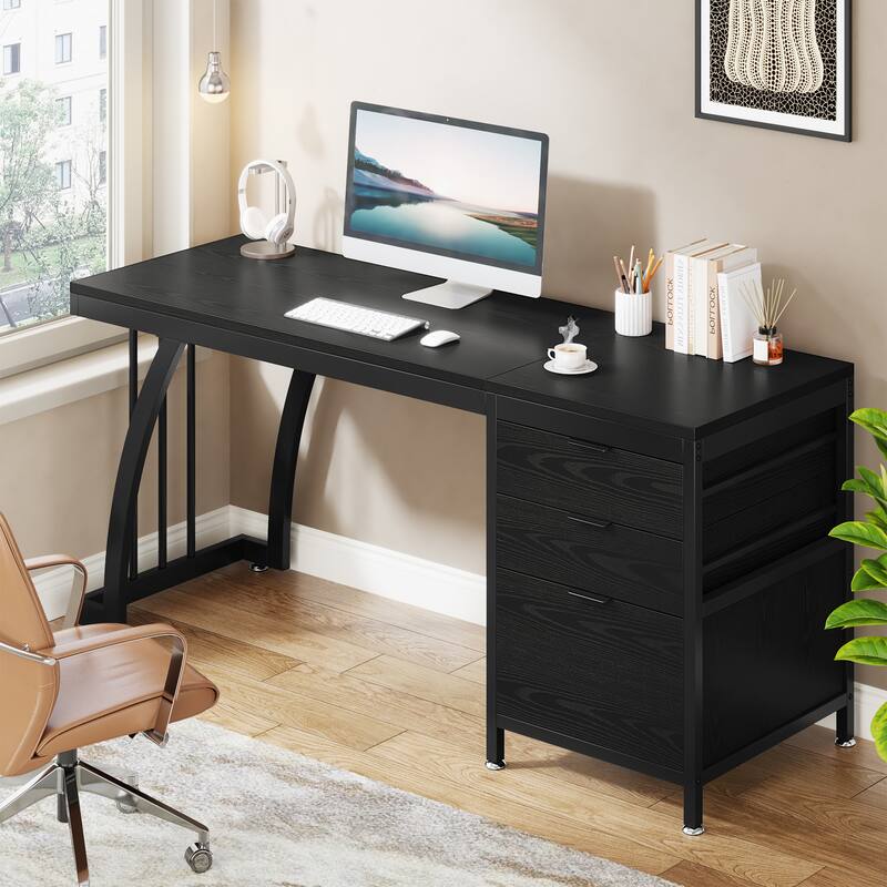 59 Inches Computer Desk Writing Table with 3 Reversible Drawers
