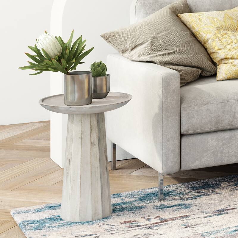 WYNDENHALL Kimball SOLID WOOD 13 inch Wide Round Contemporary Wooden Accent Table - White Wash