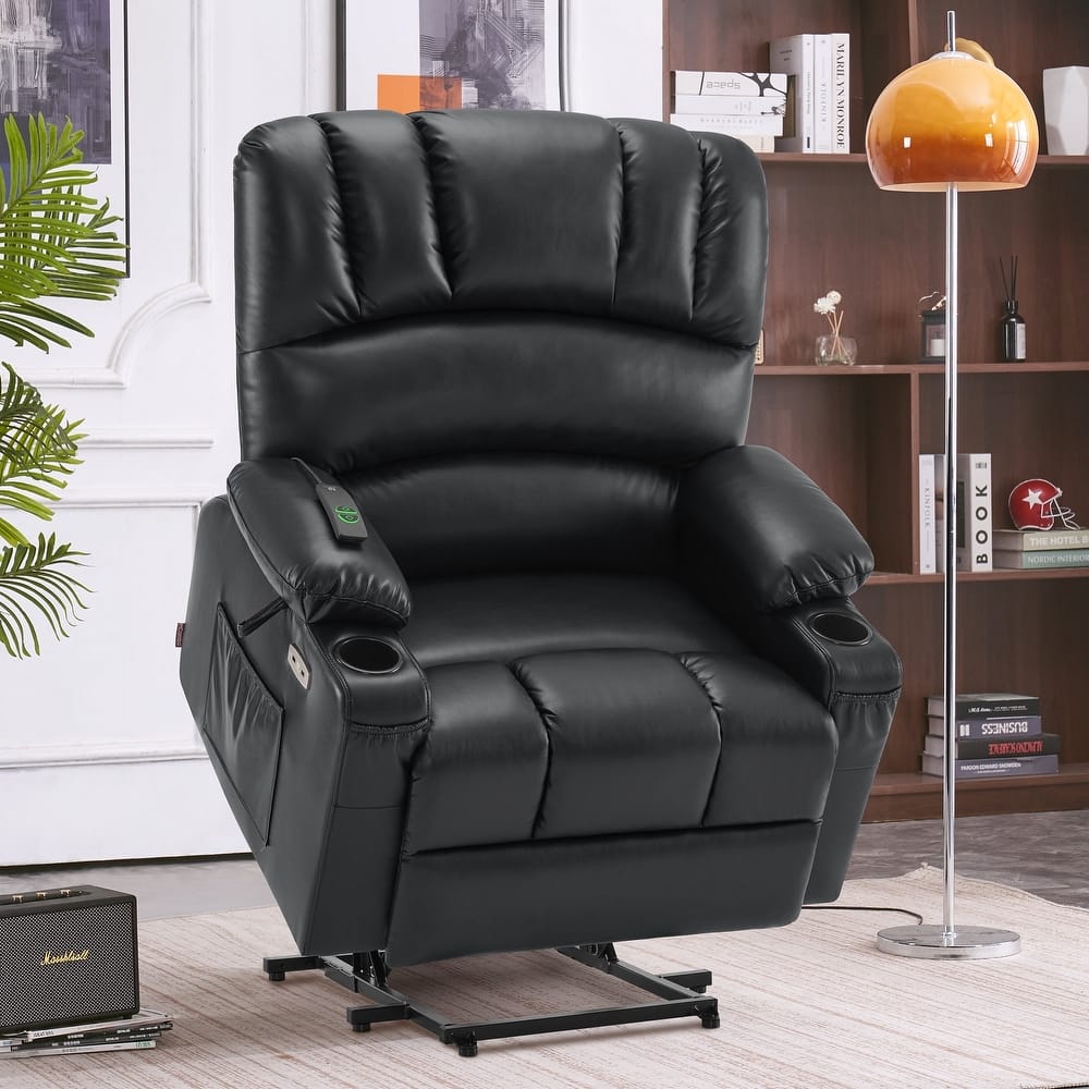 MCombo Large Power Lift Recliner Chair with Massage and Heat, Cup Holders, Side Pockets, Faux Leather R7092 (Large-Wide)