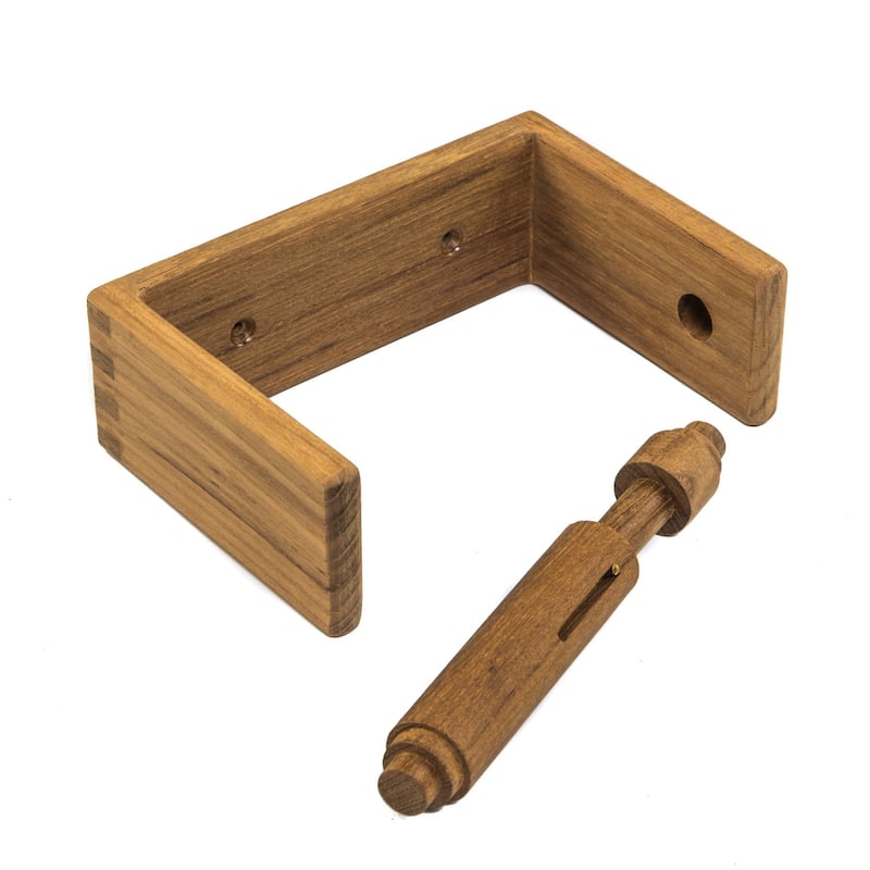 HomeRoots Traditional Solid Teak Wall Mount Toilet Paper Holder - 1.78" X 5.50" X 3.75"