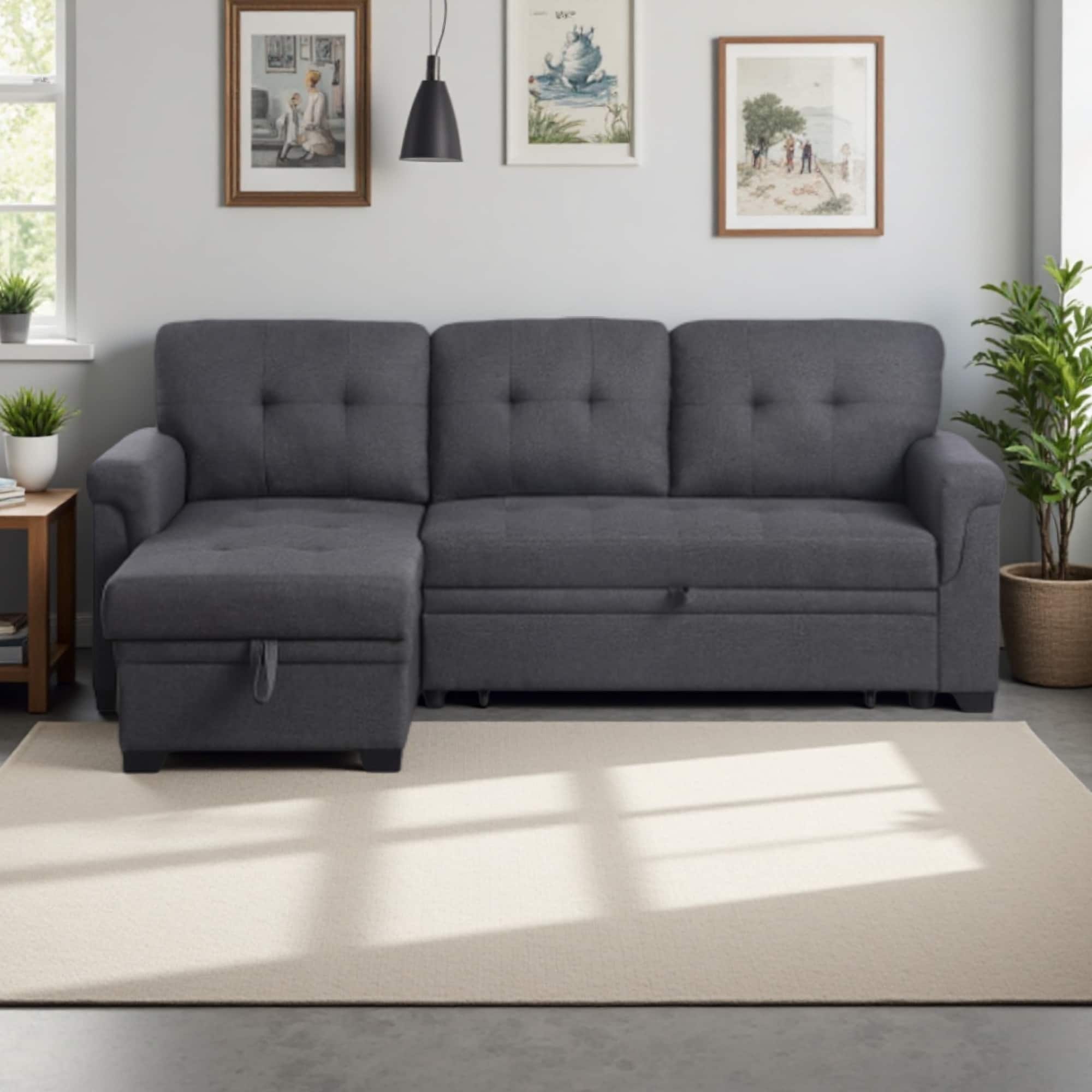 83.75" Linen L-Shaped Modular Sectional Sofa with Hidden Storage and Tufted Style