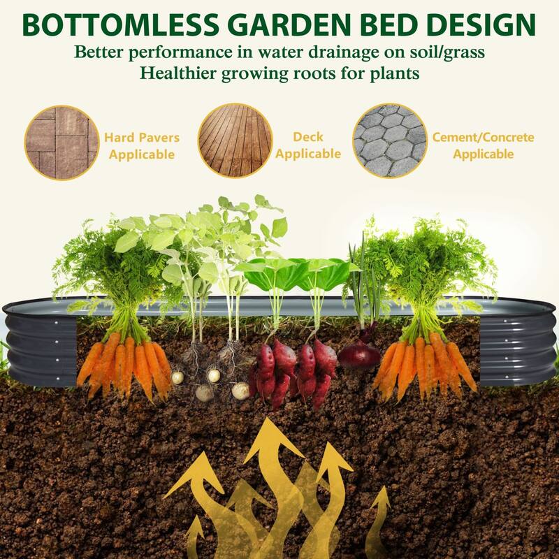 VEIKOUS 8 ft. x 2 ft. x 1 ft. Metal Galvanized Raised Garden Bed 9-in-1 Planter Box for Outdoor Gardening