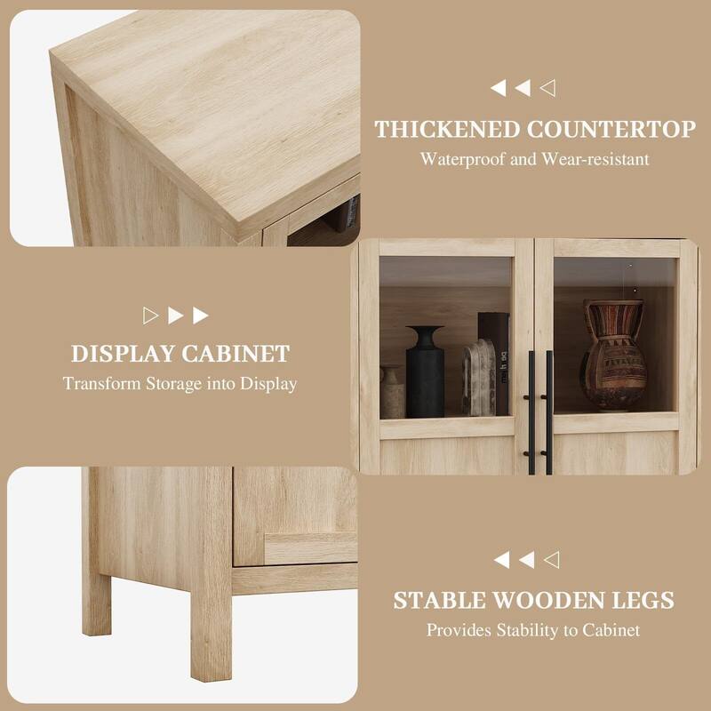 Large Buffet Cabinet with Storage, Sideboard Buffet Cabinet with Glass Doors