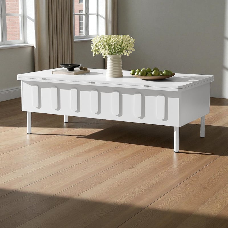 Lift-Top Coffee Table with Hidden Storage and Drawers, Foldable Adjustable Center Table for Living Room, Modern MDF Design