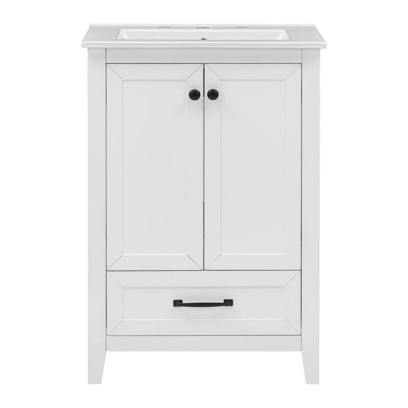 24" Bathroom Vanity with Sink, Solid Wood & MDF Cabinet, Drawer and Doors