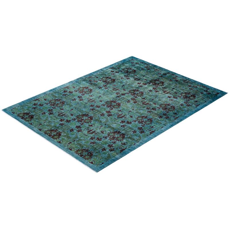 Overton Hand Knotted Wool Vintage Inspired Modern Contemporary Overdyed Light Blue Area Rug - 9' 1" x 11' 10"