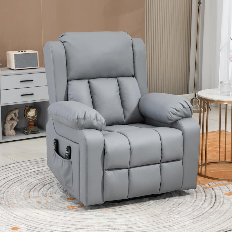 HOMCOM Electric Power Lift Chair, PU Leather Recliner Chair for Elderly with Vibration Massagge, Remote Control, Side Pockets