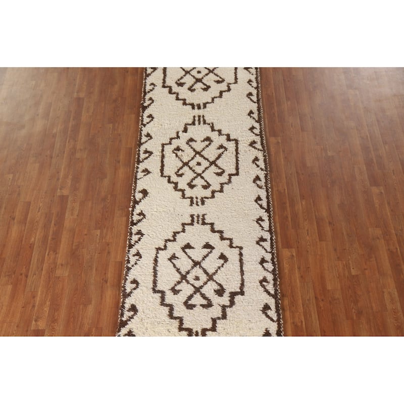 Turkish Anatolian Runner Rug Hand-knotted Beige Wool Carpet - 3'2"x 11'11"