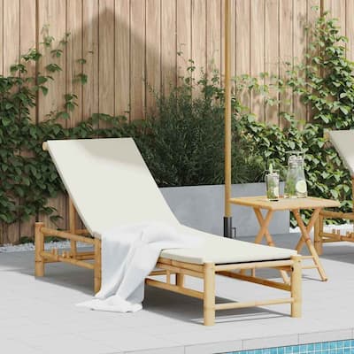 vidaXL Sun Lounger Cream White Bamboo Standard Adjustable Armrests - 78.3 x 21.7 x 29.5 in
