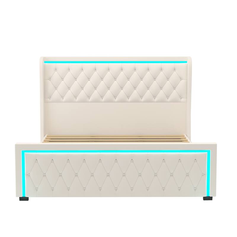 King Platform Bed Frame With High headboard and Deep Tufted Buttons