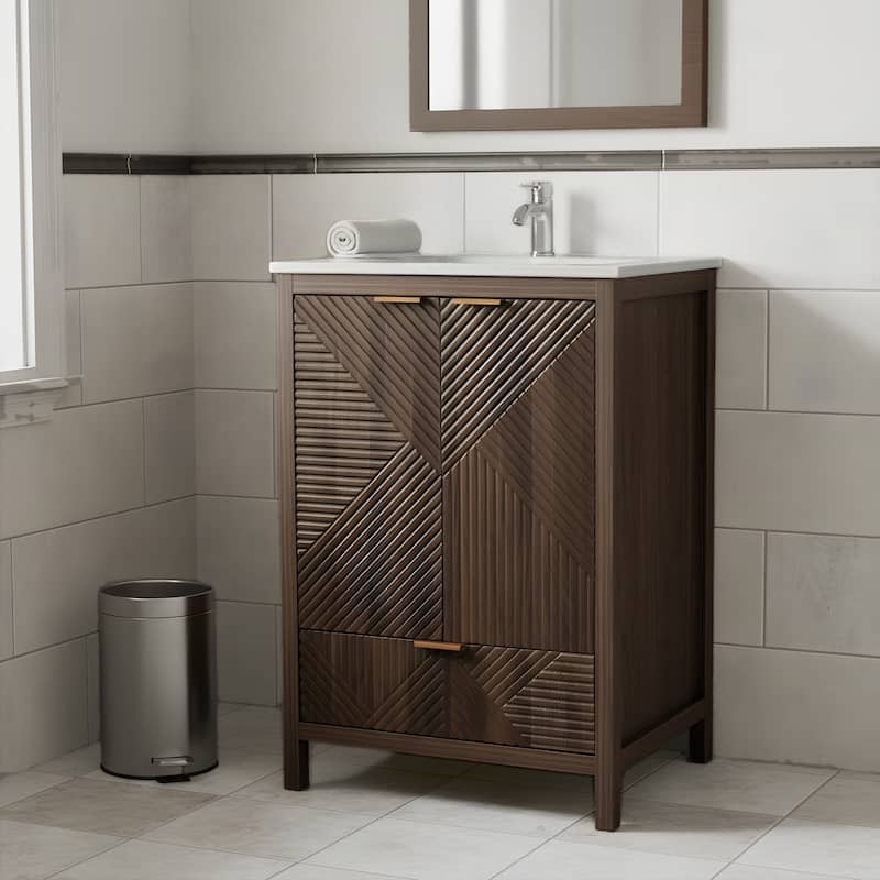 Christopher Knight Home - Seaford 24" Bathroom Vanity with Sink Combo & Single Faucet Hole - Brown