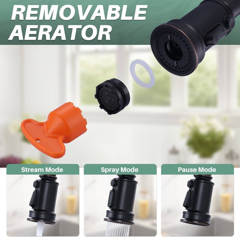 WOWOW Double Handle Pull Down Sprayer Bridge Kitchen Faucet