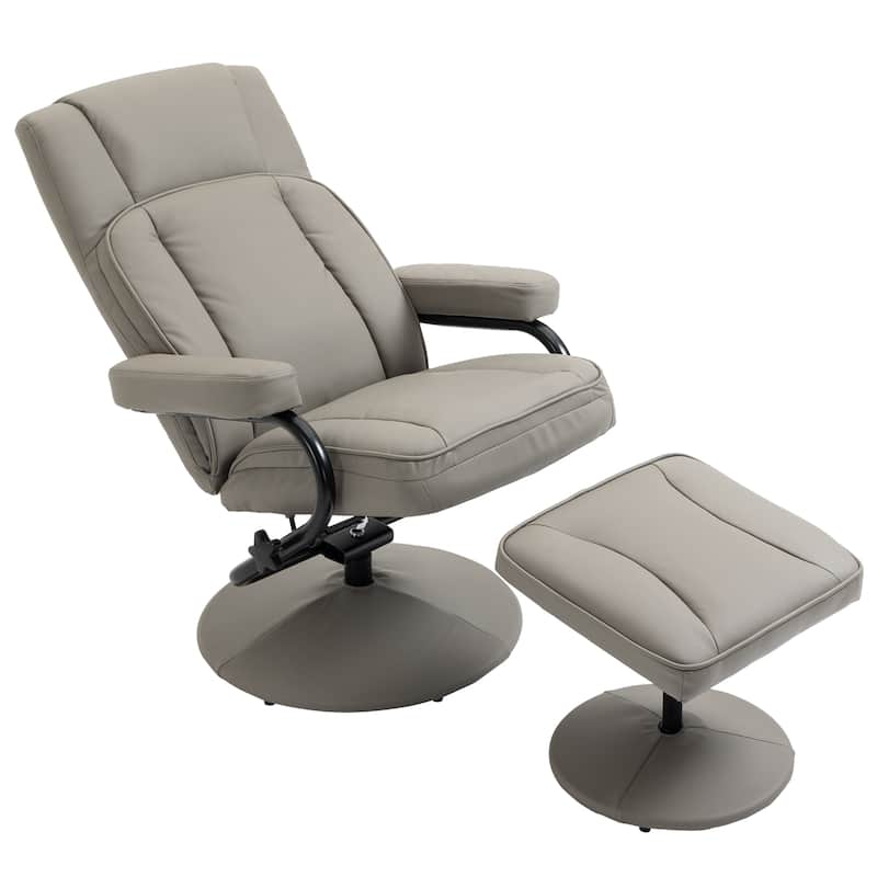 Grey Modern 30" High Back Upholstered 360° Swivel Recliner Chair with Ottoman