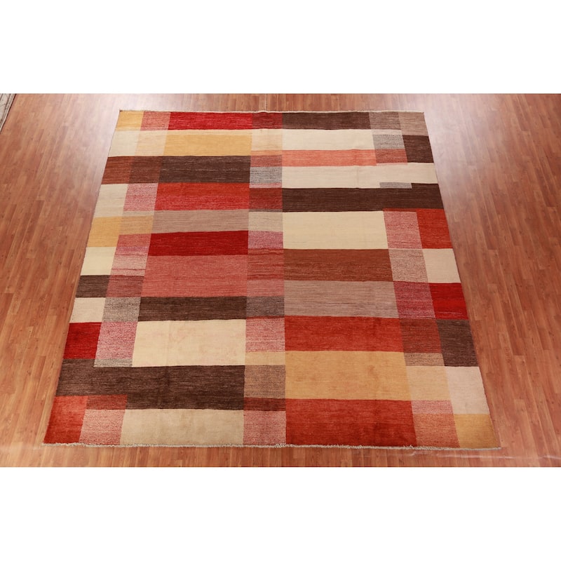 Modern Gabbeh Kashkoli Vegetable Dye Square Rug Handmade Wool Carpet - 10'10"x 11'2"
