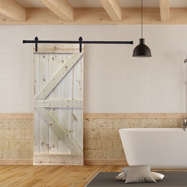slide 1 of 10, Paneled Wood Unfinished Barn Door with Hardware Kit - UF Series