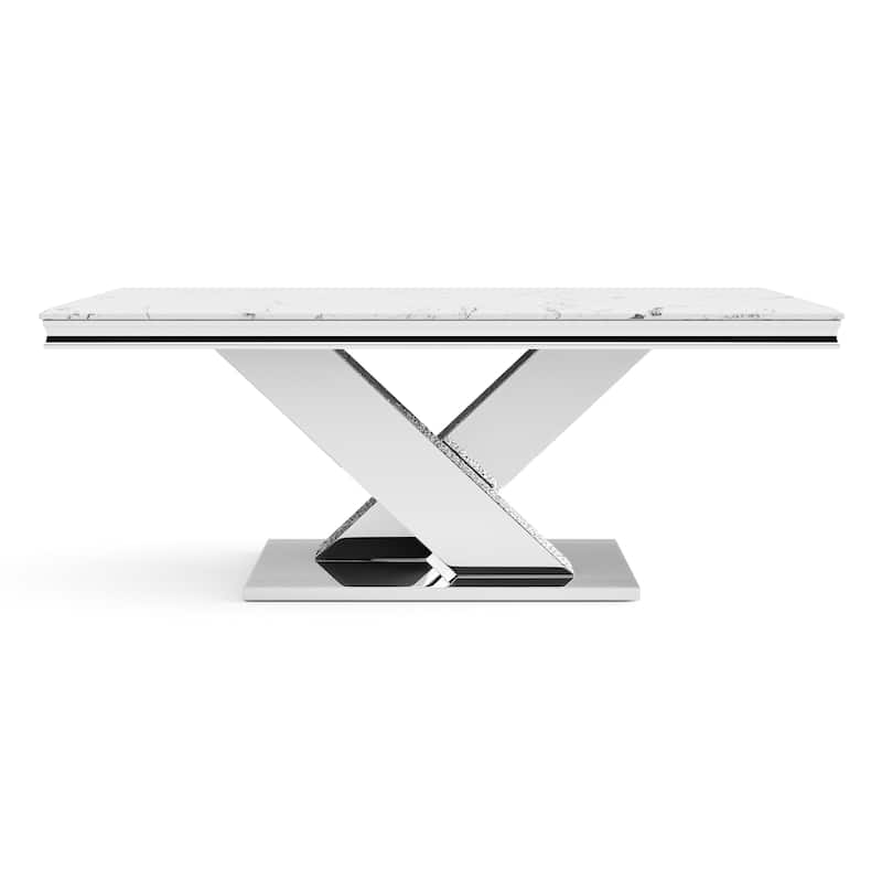 Furniture of America Thaddeus Modern X-Shaped 79-inch Dining Table with Stone Top