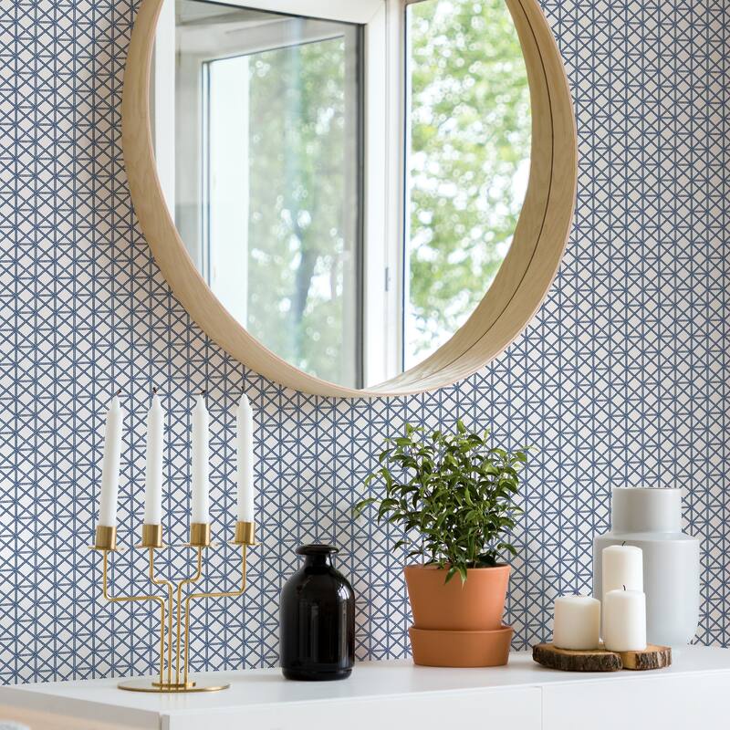 A-Street Prints Lisbeth Blue Geometric Lattice Wallpaper