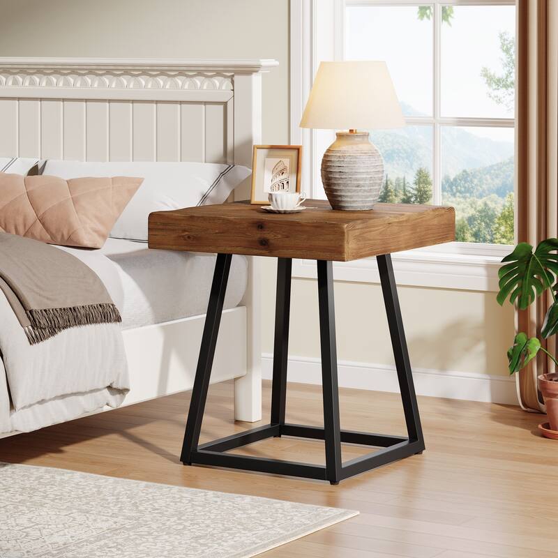 Solid Wood Industrial Nightstand with Metal Frame - Brown-1 Pack
