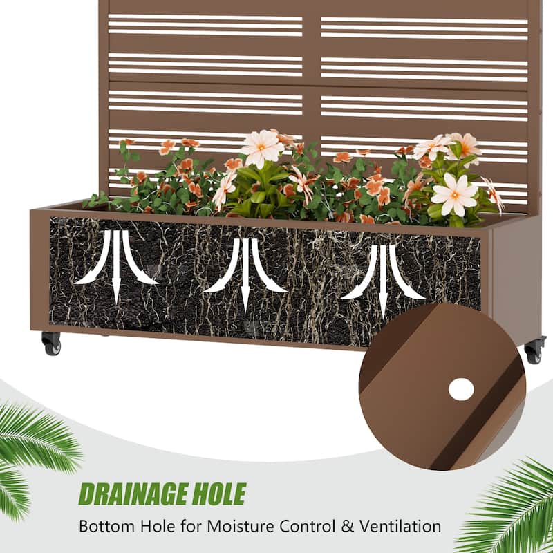Outdoor Metal Galvanized Privacy Screen Planter Box with Trellis Lockable Wheels
