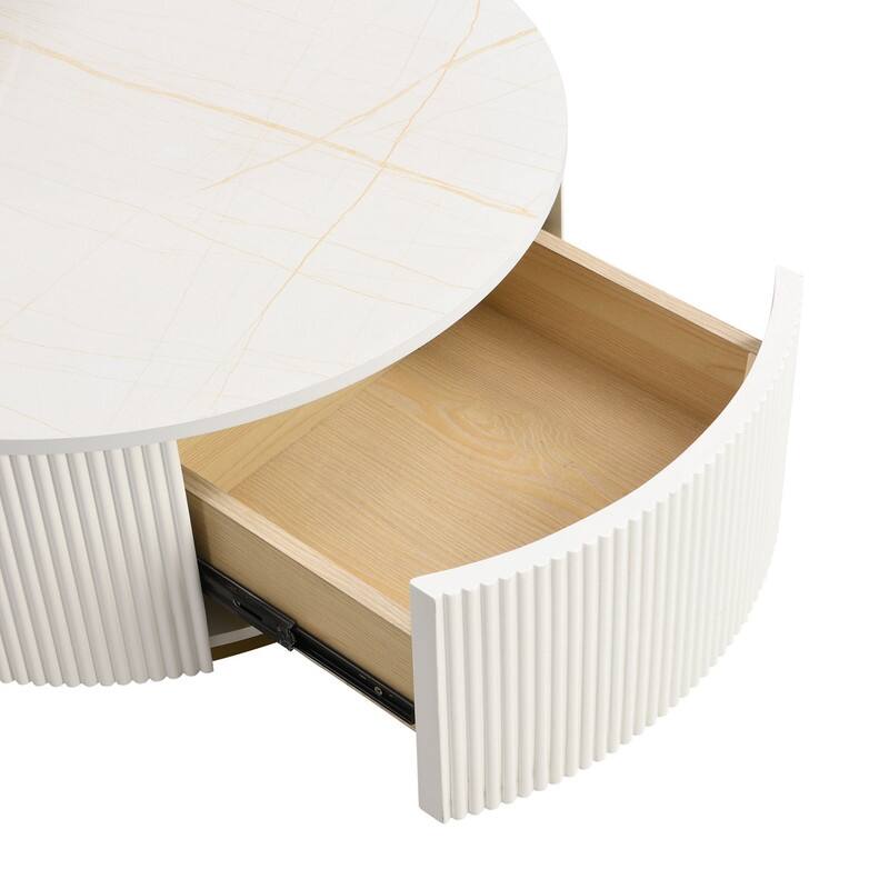 31.5" Round Nesting Coffee Table Fluted with Drawer