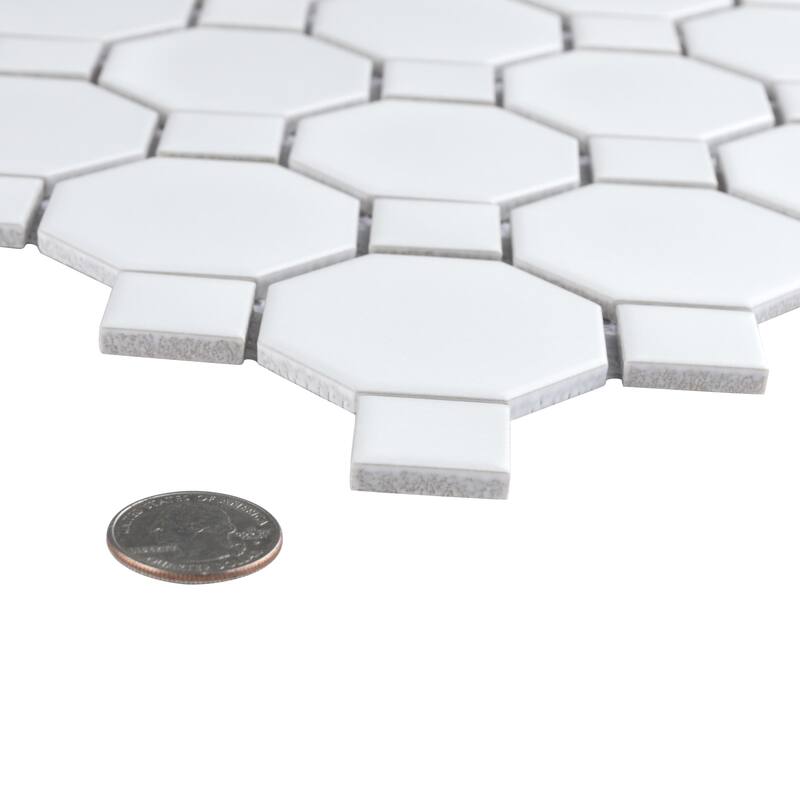 Merola Tile Metro Octagon Matte White w/White Dot 11.5" x 11.5" Porcelain Mosaic