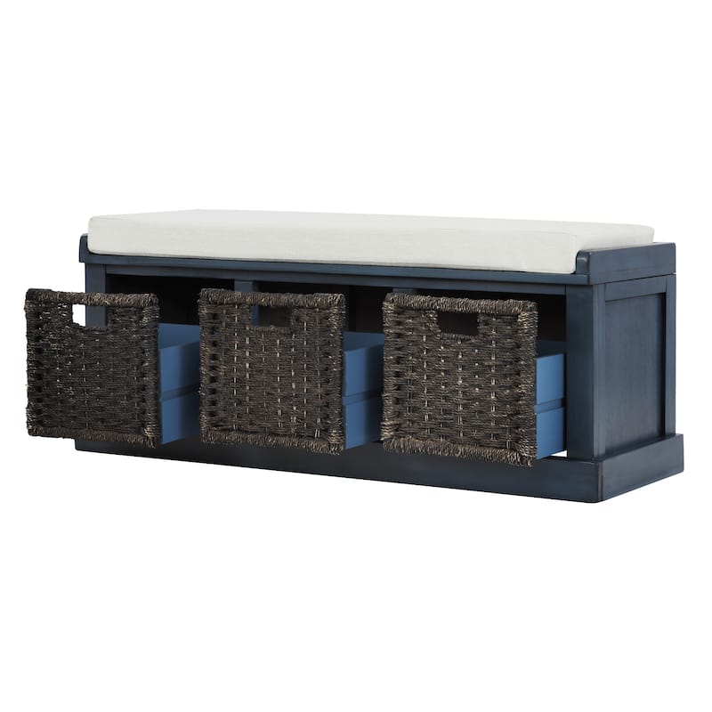 Entryway Storage Bench with 3 Removable Basket, Shoe Bench with Removable Cushion for Living Room, Entryway, Hallway