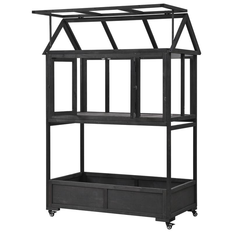 62″ Portable Wood Cold Frame Greenhouse with Storage Box