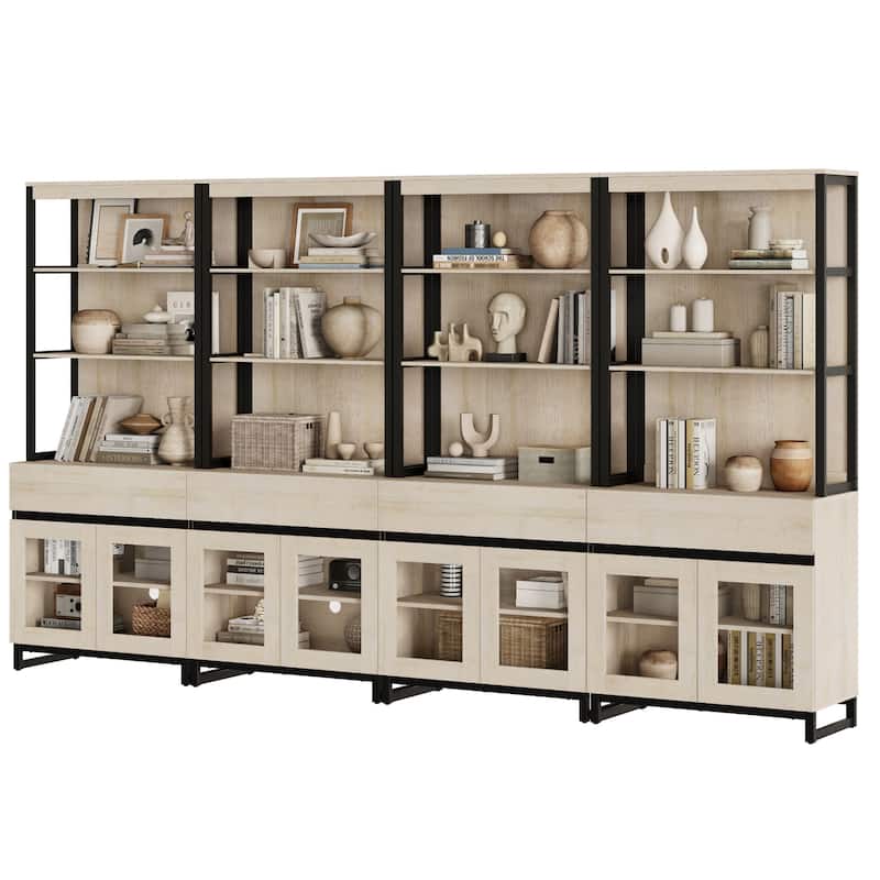 4 PCS Modern 72" Tall Buffet Cabinet with 4 Drawers and Open Shelves, Storage Cabinet for Dining Room or Kitchen
