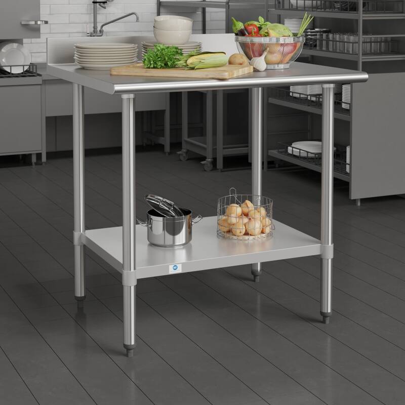 Commercial Stainless Steel Kitchen Prep and Work Table with Shelf and Backsplash - 36"W x 30"D x 39.25"H