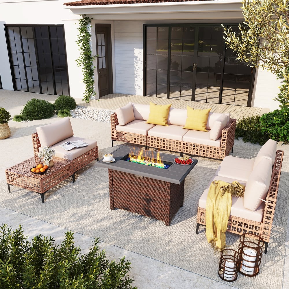 6 - Person Outdoor Sectional Seating Group with Fire Pit