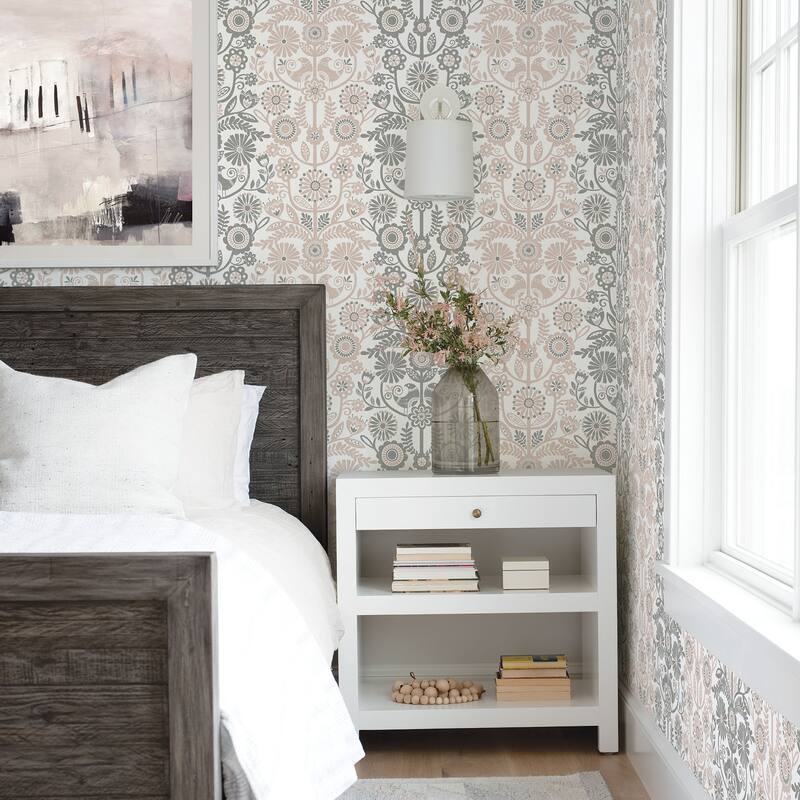 A-Street Prints Lovebirds Light Pink Folk Stripe Wallpaper