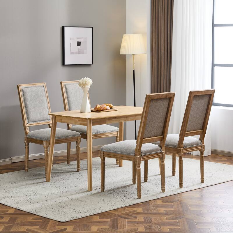 [Set of 4] French Country Dining Chairs - Elegant Cane Backrest & Upholstered Seats with Fluted Legs- Solid Rubberwood Frame