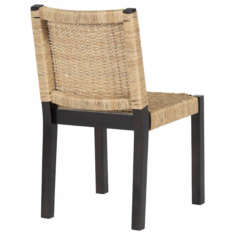 Set of 2 Rattan Back Dining Chairs - Solid Wood Frame, Farmhouse Modern