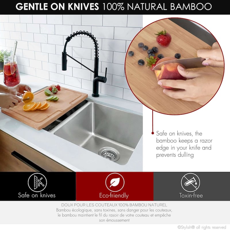 STYLISH 18 inch Over the Sink Bamboo Cutting Board A-904 - 18" x 12" x 1"