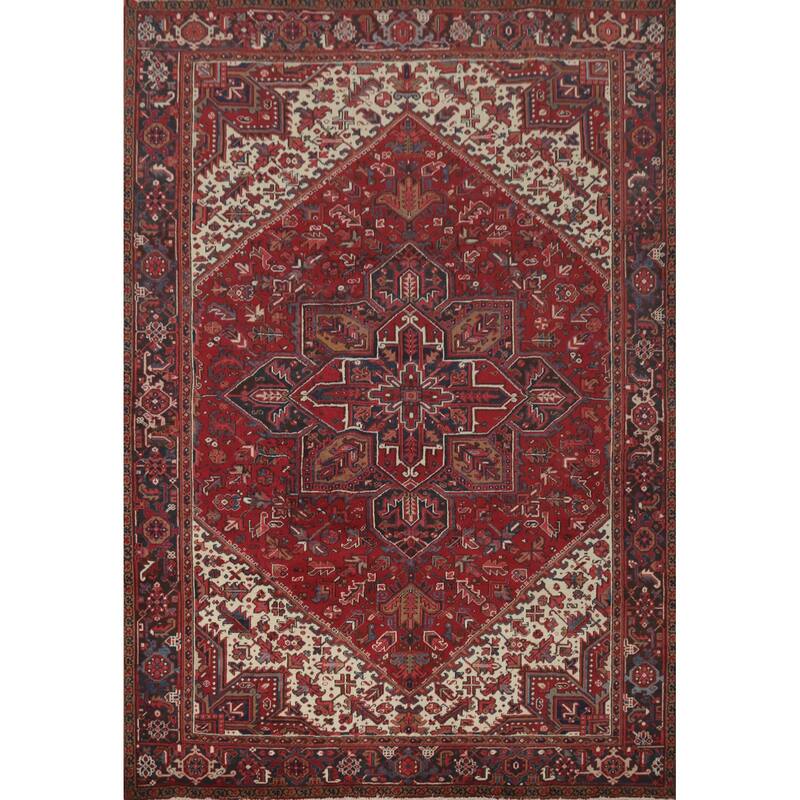 Hand Knotted Oriental 100% Wool Carpet Traditional Medallion Red Heriz Area Rug - 10' 9'' X 8' 9''